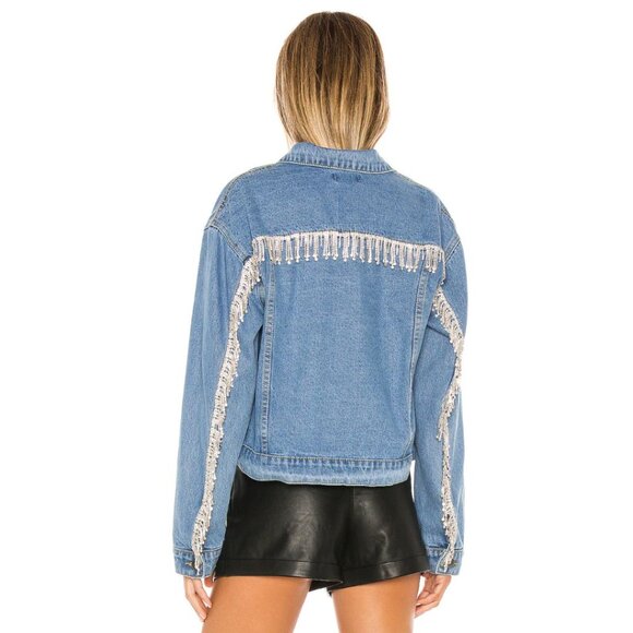 NEW Superdown Raya Rhinestone Fringe Denim Jacket - Picture 2 of 5